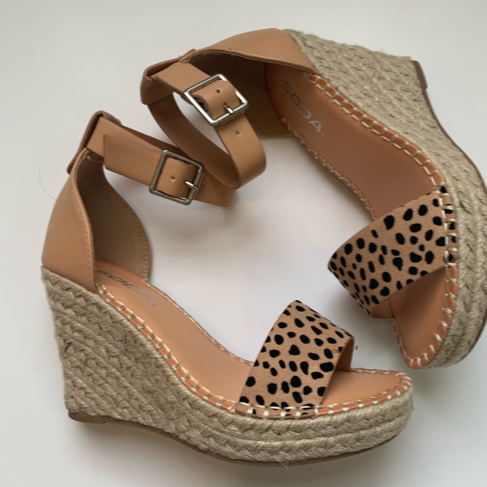 Soda Wedge Cheetah Tan Print Espadrille Sandals - Picture 7 of 7
